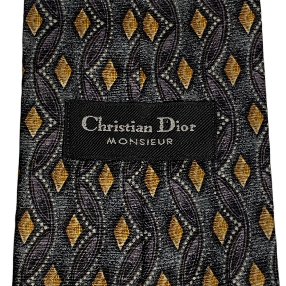 Vintage Christian Dior Monsieur Silk Tie in Charcoal Grey / Gold - Picture 3 of 7